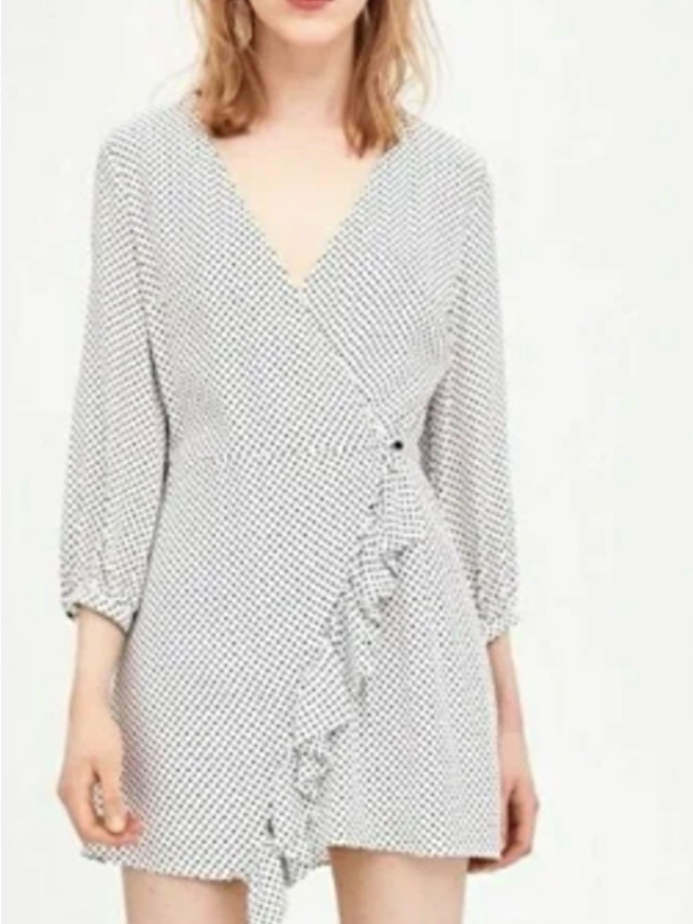 Zara White and Black Polka Dot Wrap romper mini